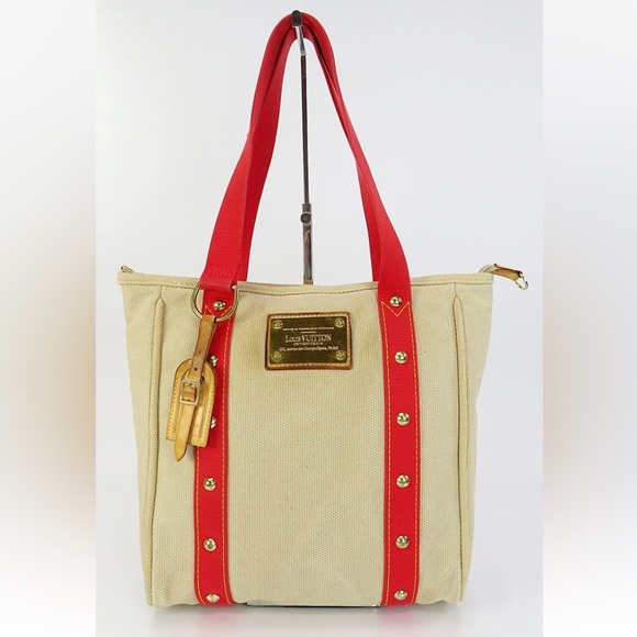 Louis Vuitton Handbags - Louis Vuitton Tan Tote with Red Straps